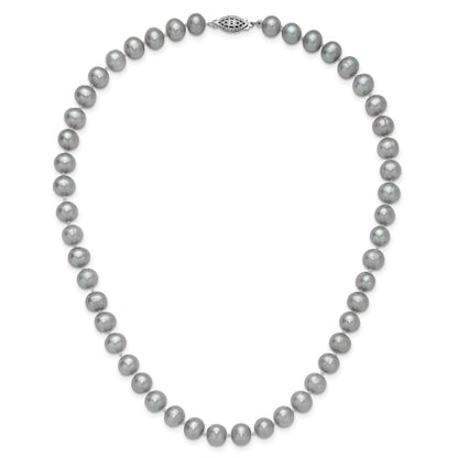 Sterling Silver Rhodium-plated 7-8mm Grey Near-Round Freshwater Cultured Pearl 16 inch Necklace