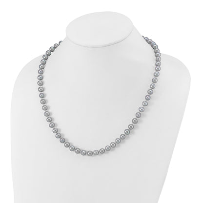 Sterling Silver Rhodium-plated 7-8mm Grey Near-Round Freshwater Cultured Pearl 20 inch Necklace
