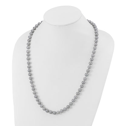 Sterling Silver Rhodium-plated 7-8mm Grey Near-Round Freshwater Cultured Pearl 24 inch Necklace