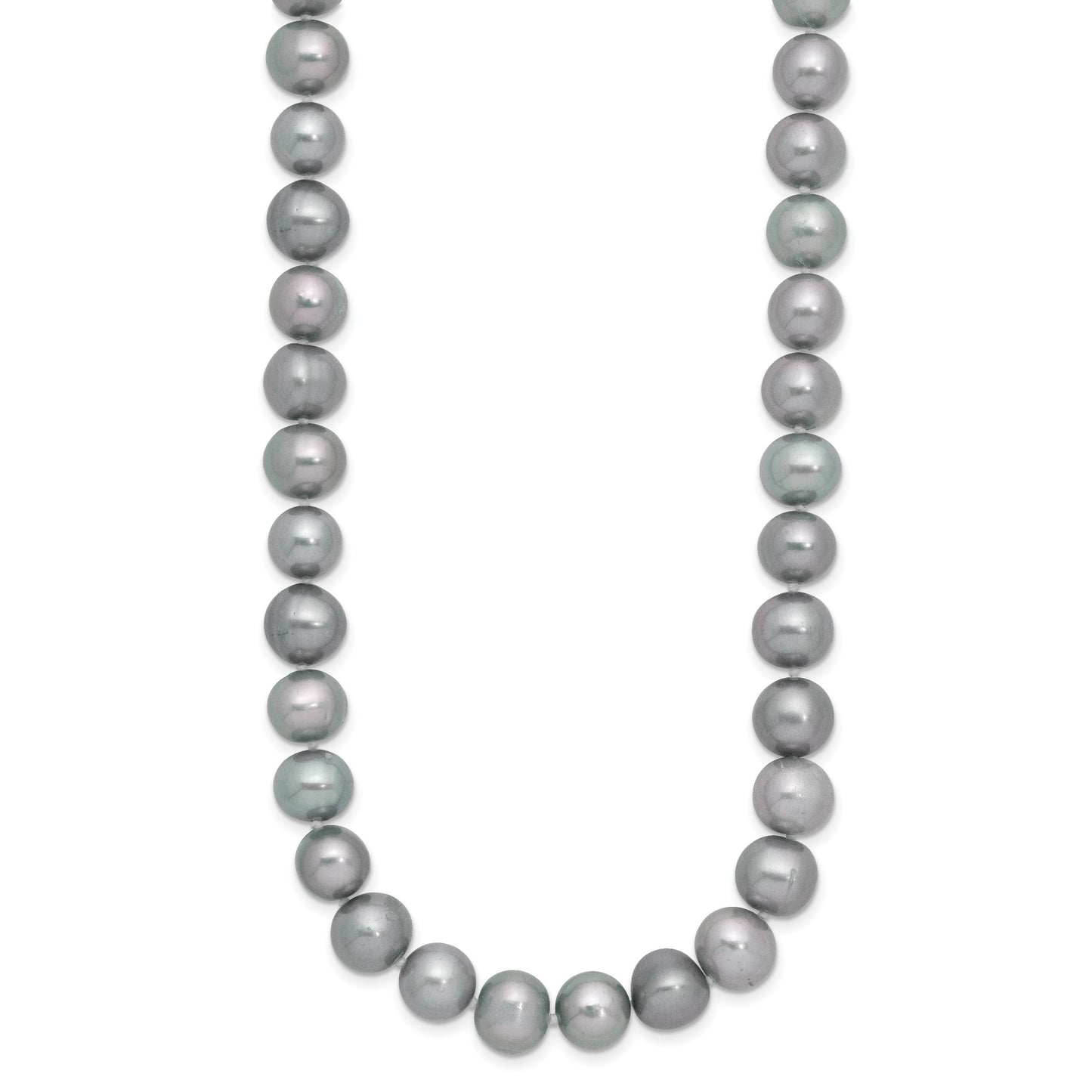 Sterling Silver Rhodium-plated 8-9mm Grey Near-Round Freshwater Cultured Pearl 20 inch Necklace