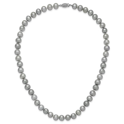 Sterling Silver Rhodium-plated 8-9mm Grey Near-Round Freshwater Cultured Pearl 18 inch Necklace