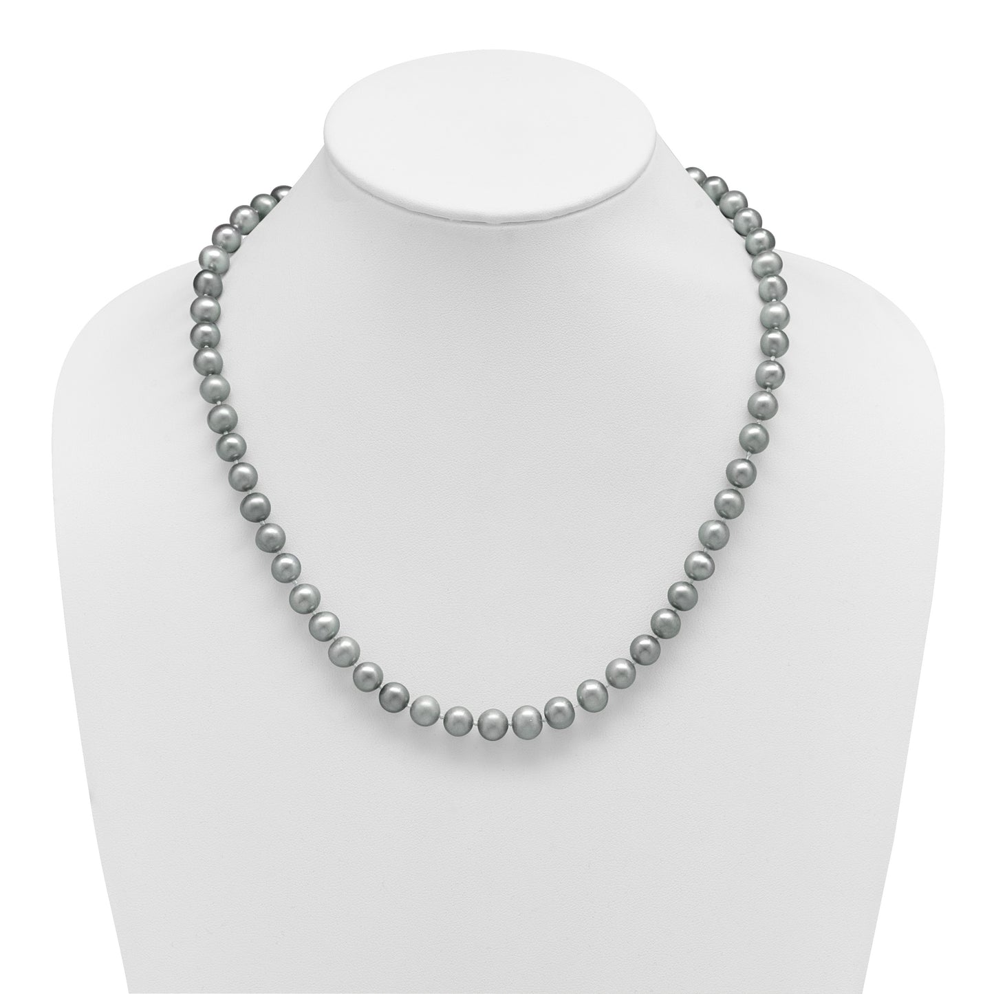 Sterling Silver Rhodium-plated 8-9mm Grey Near-Round Freshwater Cultured Pearl 20 inch Necklace
