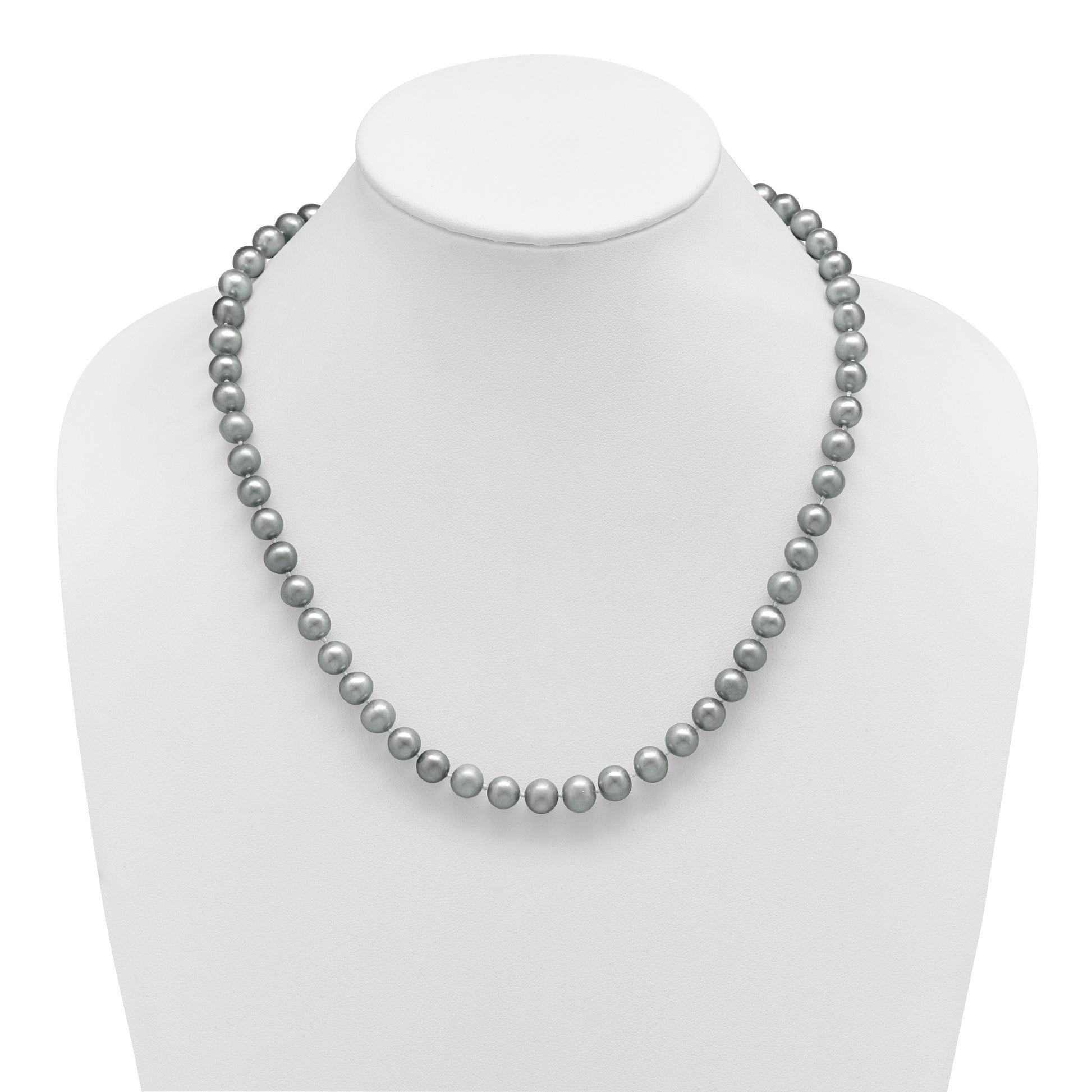 Sterling Silver Rhodium-plated 8-9mm Grey Near-Round Freshwater Cultured Pearl 20 inch Necklace