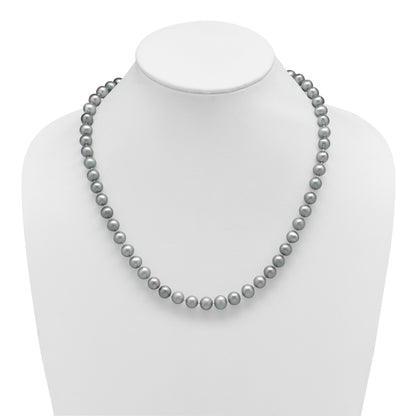 Sterling Silver Rhodium-plated 8-9mm Grey Near-Round Freshwater Cultured Pearl 20 inch Necklace