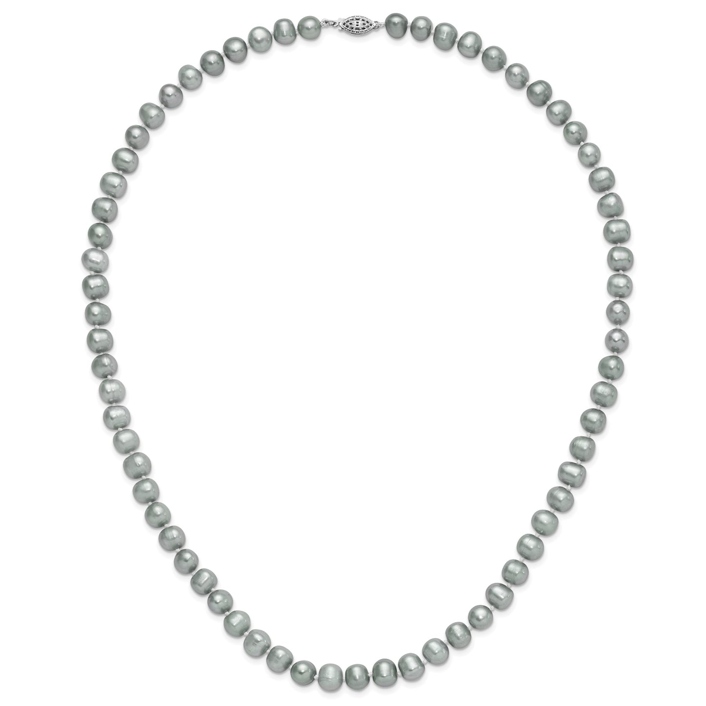 Sterling Silver Rhodium-plated 8-9mm Grey Near-Round Freshwater Cultured Pearl 24 inch Necklace