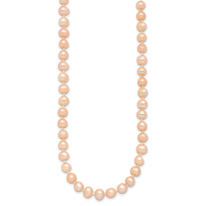 Sterling Silver Rhodium-plated 6-7mm Pink Near-Round Freshwater Cultured Pearl 20 inch Necklace