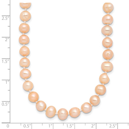 Sterling Silver Rhodium-plated 6-7mm Pink Near-Round Freshwater Cultured Pearl 24 inch Necklace