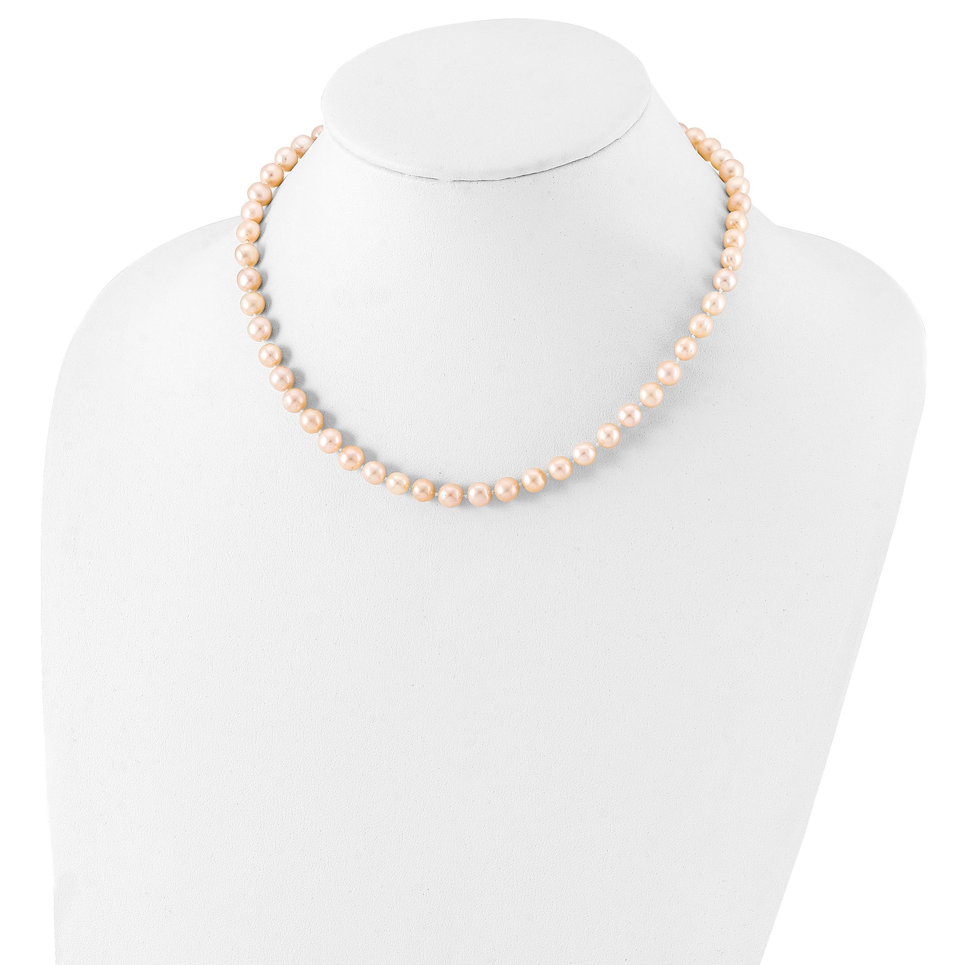 Sterling Silver Rhodium-plated 6-7mm Pink Near-Round Freshwater Cultured Pearl 16 inch Necklace
