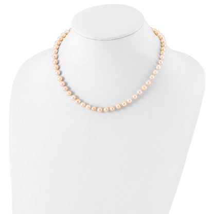 Sterling Silver Rhodium-plated 6-7mm Pink Near-Round Freshwater Cultured Pearl 16 inch Necklace