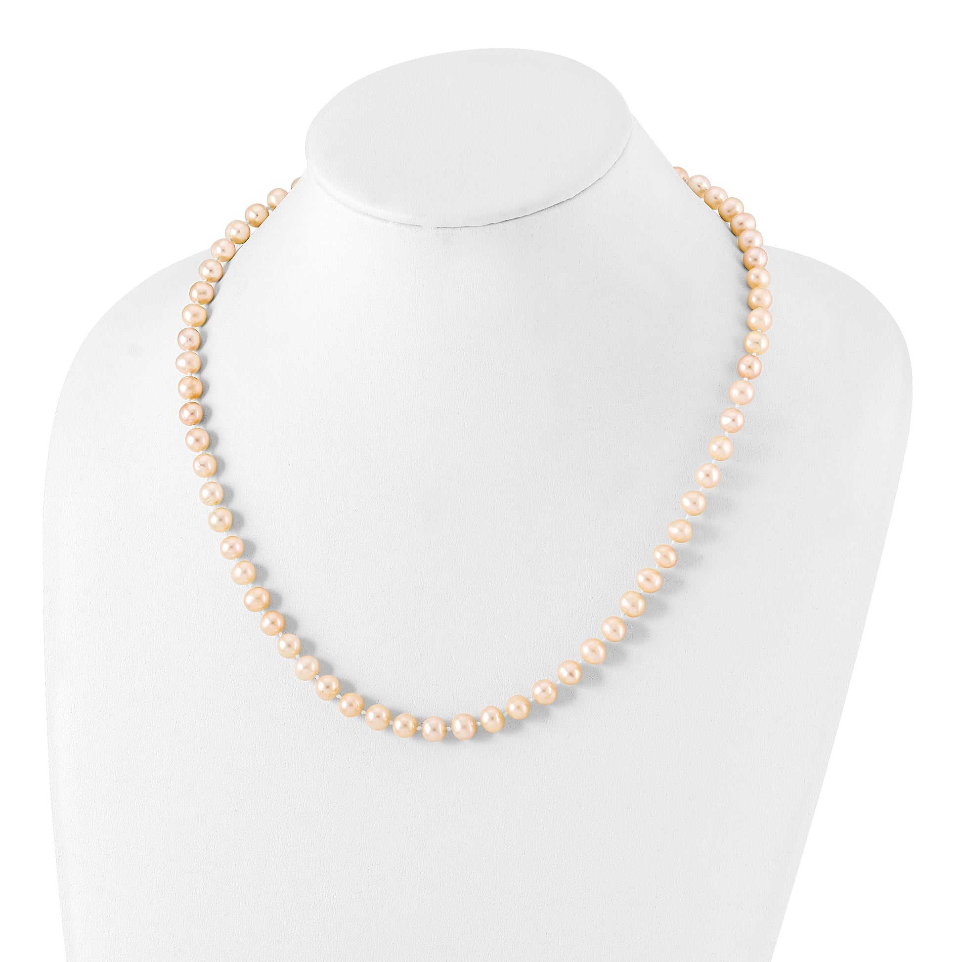 Sterling Silver Rhodium-plated 6-7mm Pink Near-Round Freshwater Cultured Pearl 20 inch Necklace