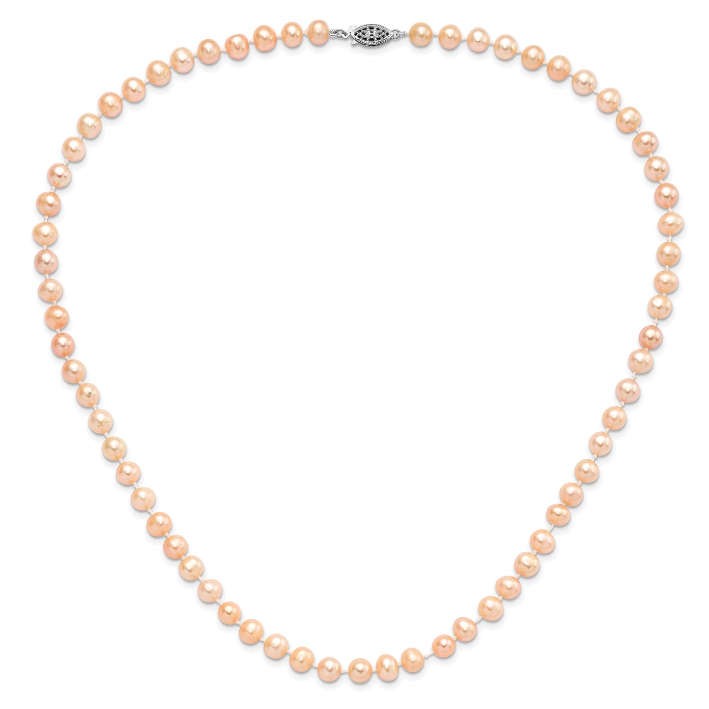 Sterling Silver Rhodium-plated 6-7mm Pink Near-Round Freshwater Cultured Pearl 20 inch Necklace