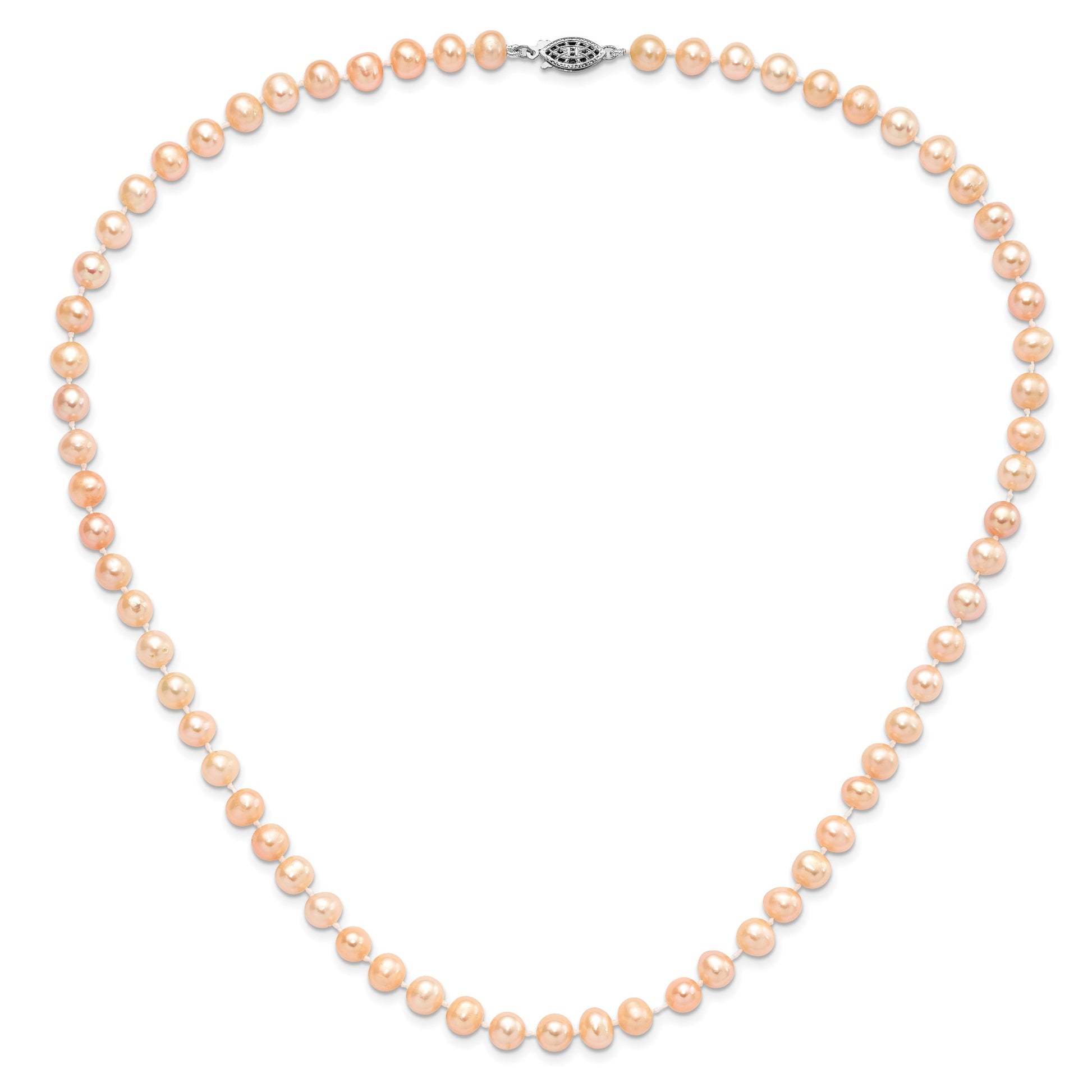Sterling Silver Rhodium-plated 6-7mm Pink Near-Round Freshwater Cultured Pearl 20 inch Necklace