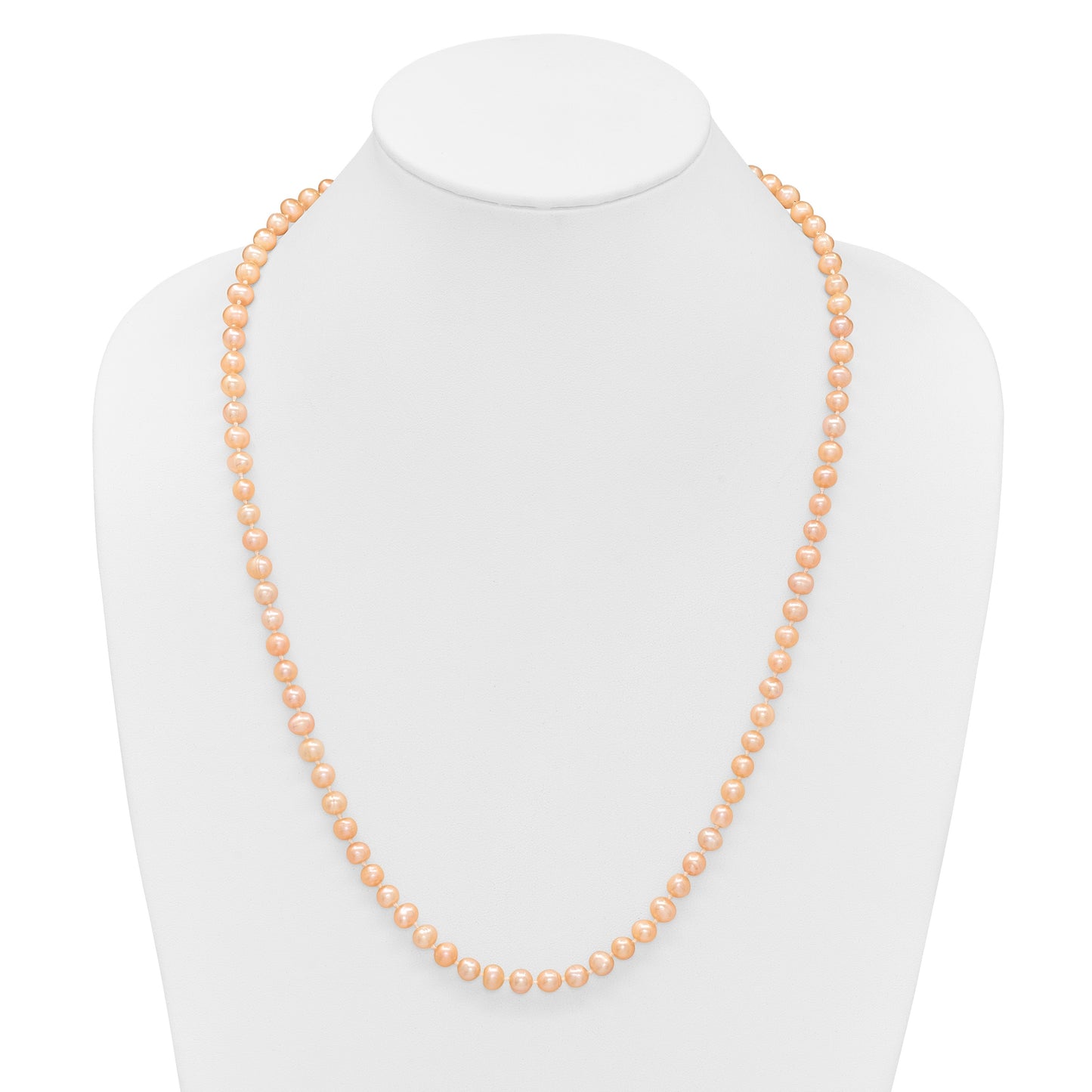Sterling Silver Rhodium-plated 6-7mm Pink Near-Round Freshwater Cultured Pearl 24 inch Necklace