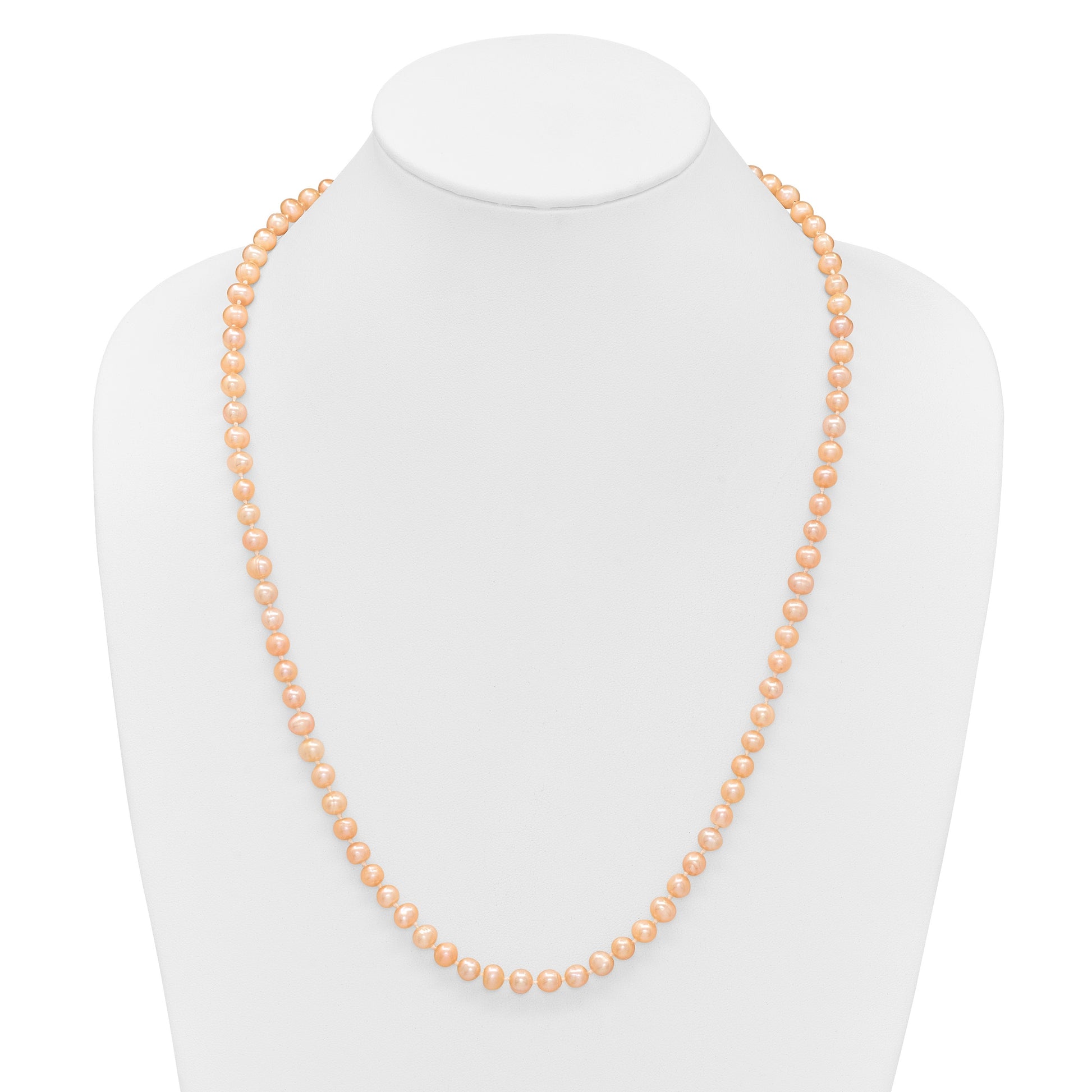 Sterling Silver Rhodium-plated 6-7mm Pink Near-Round Freshwater Cultured Pearl 24 inch Necklace