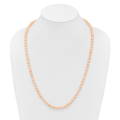Sterling Silver Rhodium-plated 6-7mm Pink Near-Round Freshwater Cultured Pearl 24 inch Necklace
