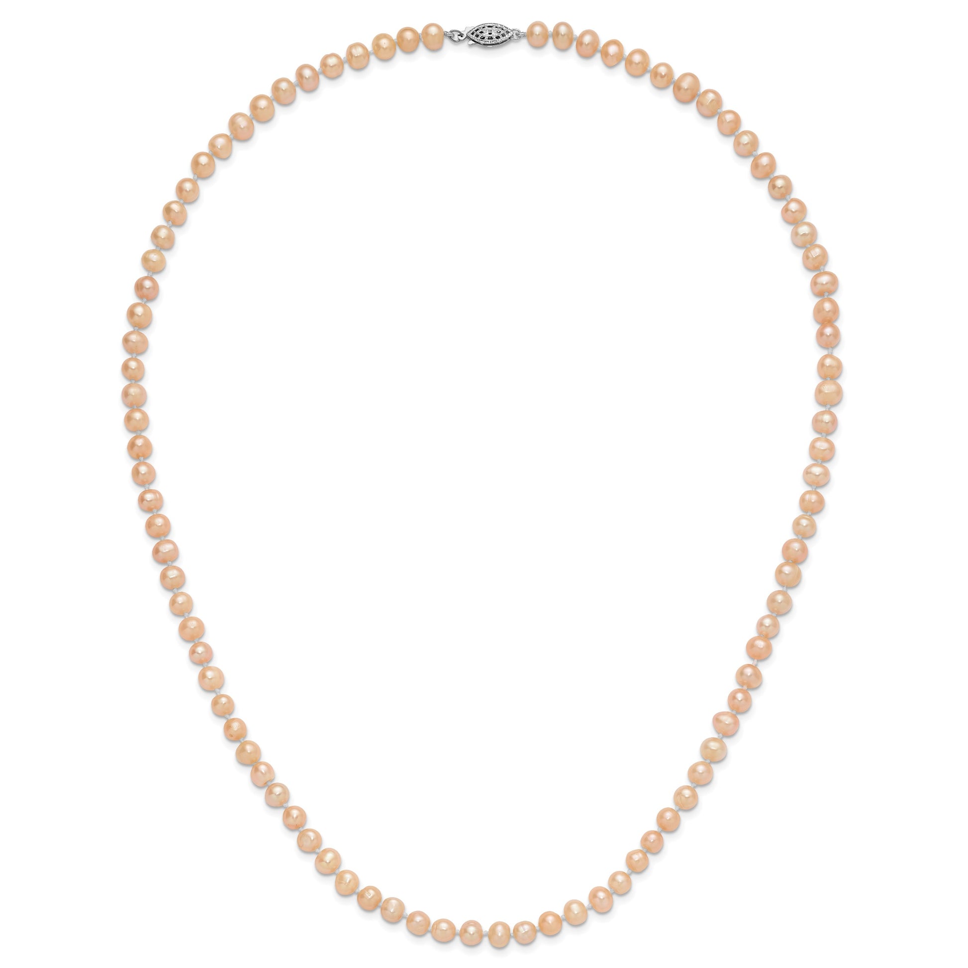 Sterling Silver Rhodium-plated 6-7mm Pink Near-Round Freshwater Cultured Pearl 24 inch Necklace