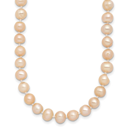 Sterling Silver Rhodium-plated 6-7mm Pink Near-Round Freshwater Cultured Pearl 16 inch Necklace