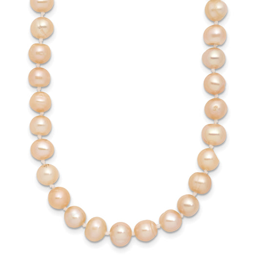 Sterling Silver Rhodium-plated 6-7mm Pink Near-Round Freshwater Cultured Pearl 24 inch Necklace
