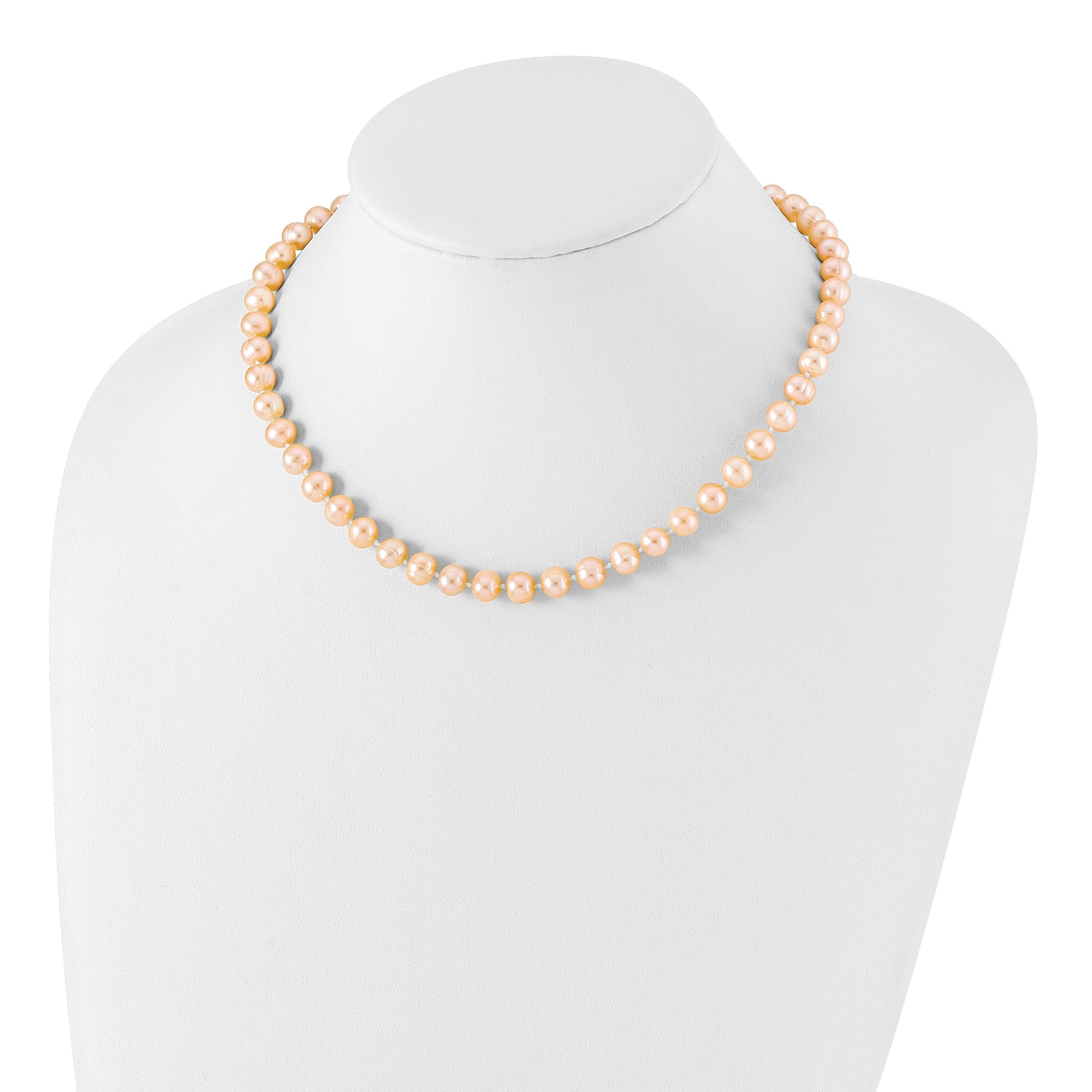 Sterling Silver Rhodium-plated 7-8mm Pink Near-Round Freshwater Cultured Pearl 16 inch Necklace