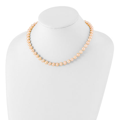 Sterling Silver Rhodium-plated 7-8mm Pink Near-Round Freshwater Cultured Pearl 16 inch Necklace