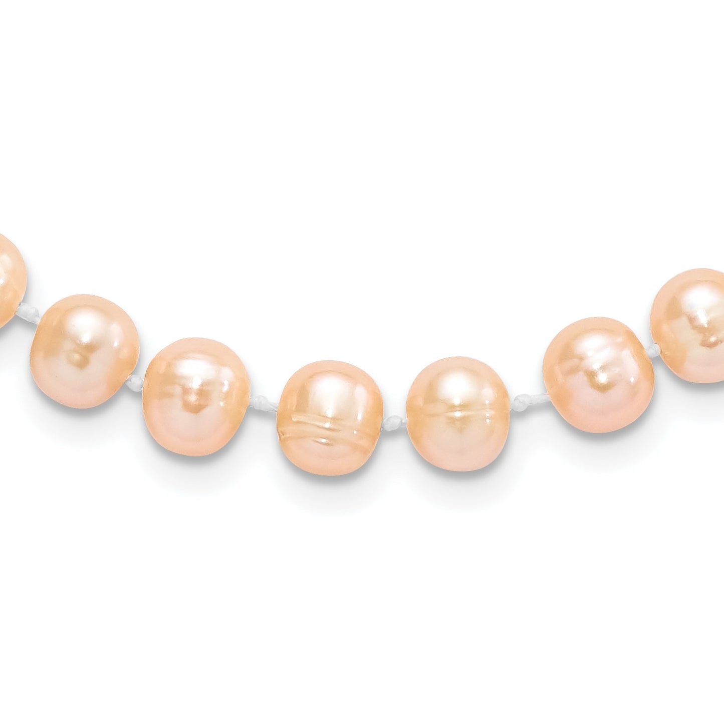 Sterling Silver Rhodium-plated 7-8mm Pink Near-Round Freshwater Cultured Pearl 18 inch Necklace