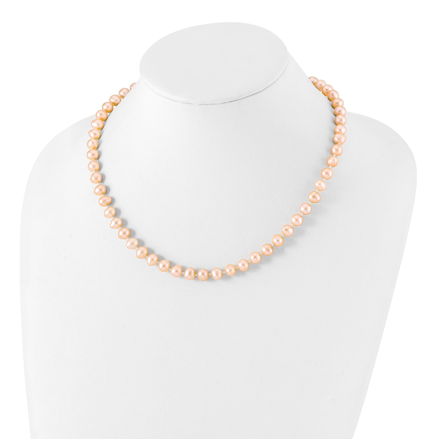 Sterling Silver Rhodium-plated 7-8mm Pink Near-Round Freshwater Cultured Pearl 18 inch Necklace