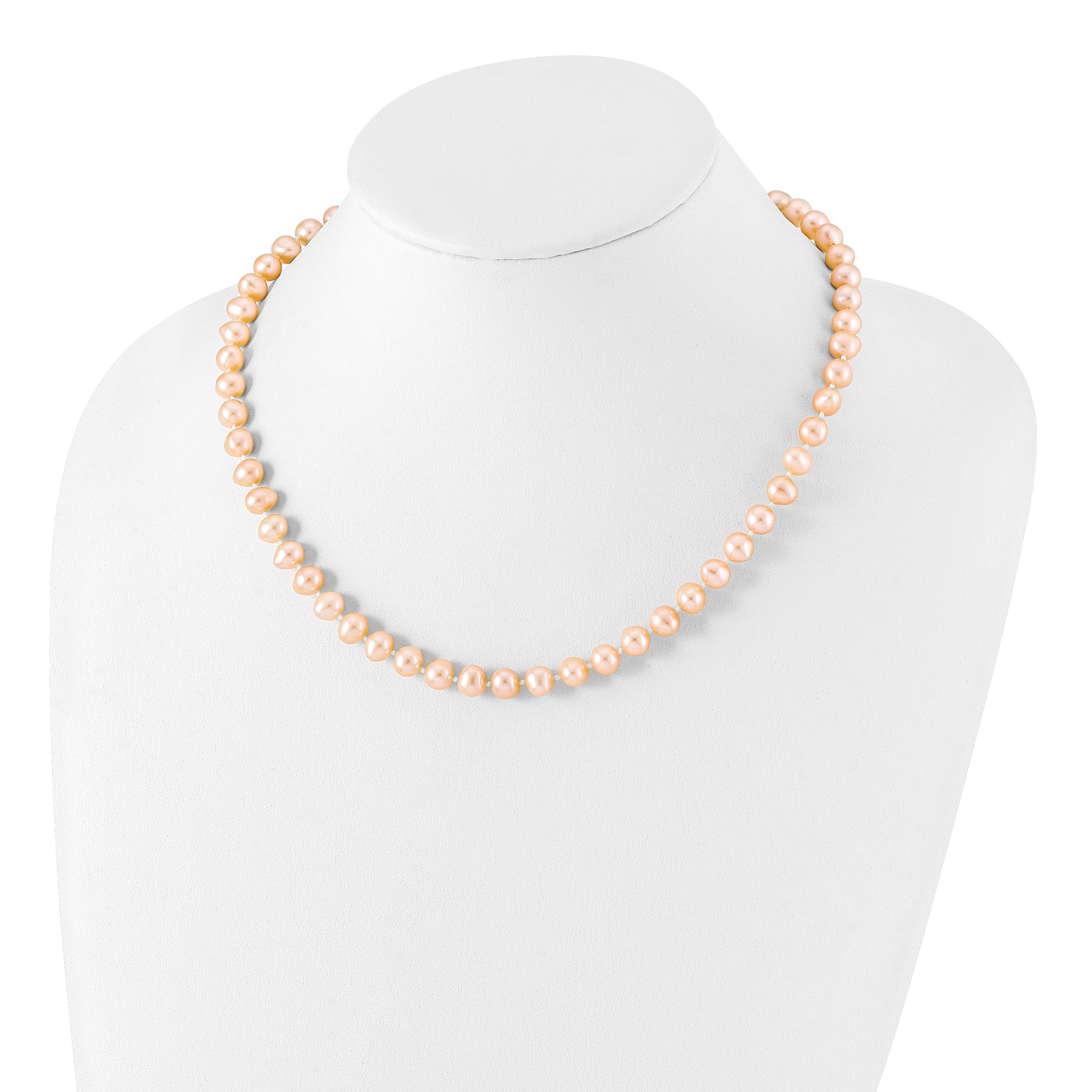 Sterling Silver Rhodium-plated 7-8mm Pink Near-Round Freshwater Cultured Pearl 18 inch Necklace