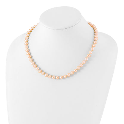 Sterling Silver Rhodium-plated 7-8mm Pink Near-Round Freshwater Cultured Pearl 18 inch Necklace