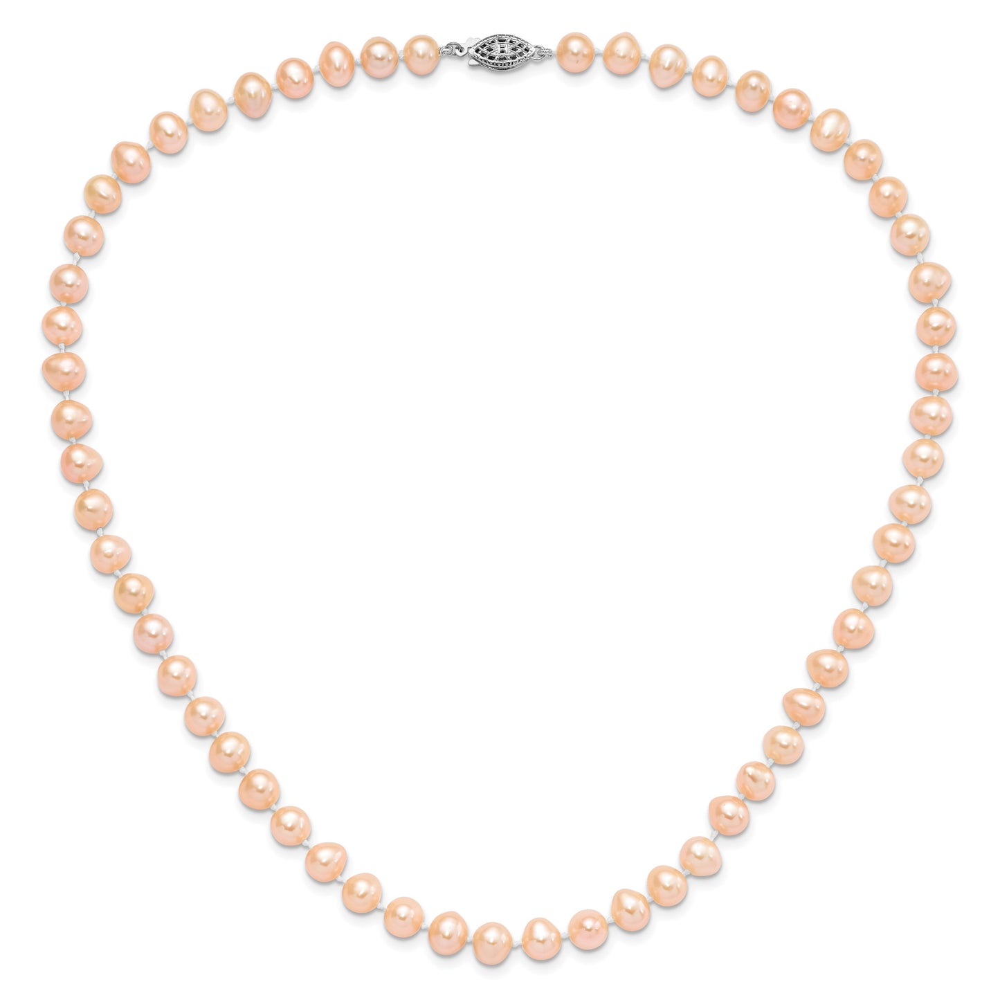 Sterling Silver Rhodium-plated 7-8mm Pink Near-Round Freshwater Cultured Pearl 18 inch Necklace