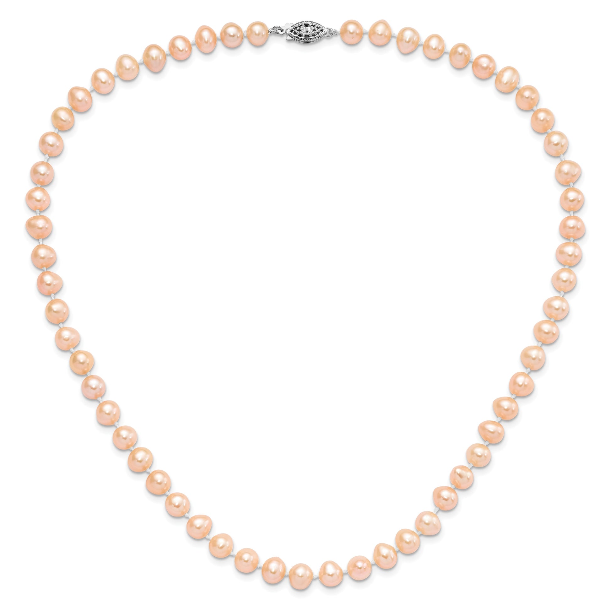 Sterling Silver Rhodium-plated 7-8mm Pink Near-Round Freshwater Cultured Pearl 18 inch Necklace