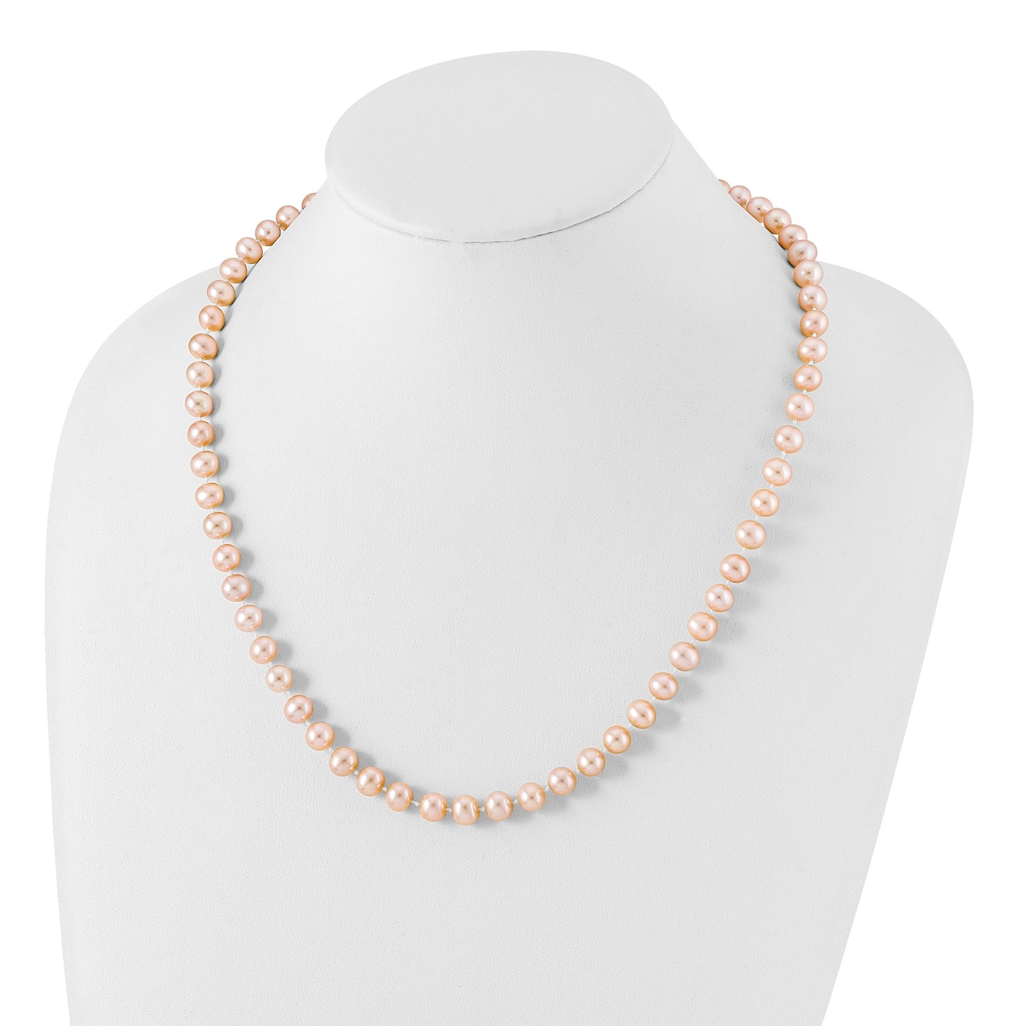 Sterling Silver Rhodium-plated 7-8mm Pink Near-Round Freshwater Cultured Pearl 20 inch Necklace