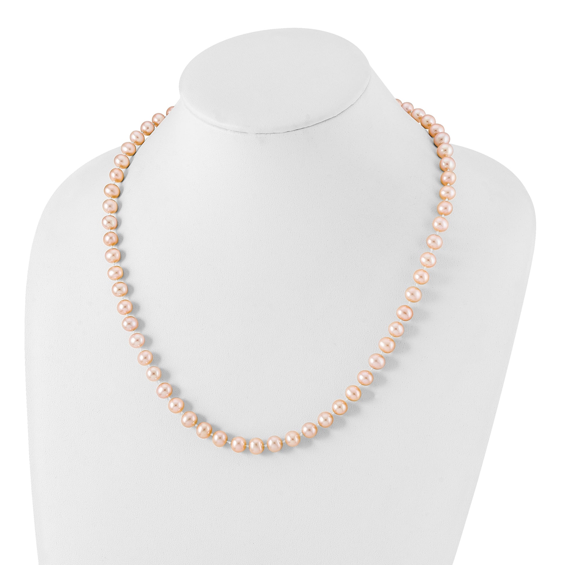 Sterling Silver Rhodium-plated 7-8mm Pink Near-Round Freshwater Cultured Pearl 20 inch Necklace
