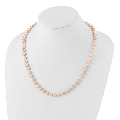Sterling Silver Rhodium-plated 7-8mm Pink Near-Round Freshwater Cultured Pearl 20 inch Necklace