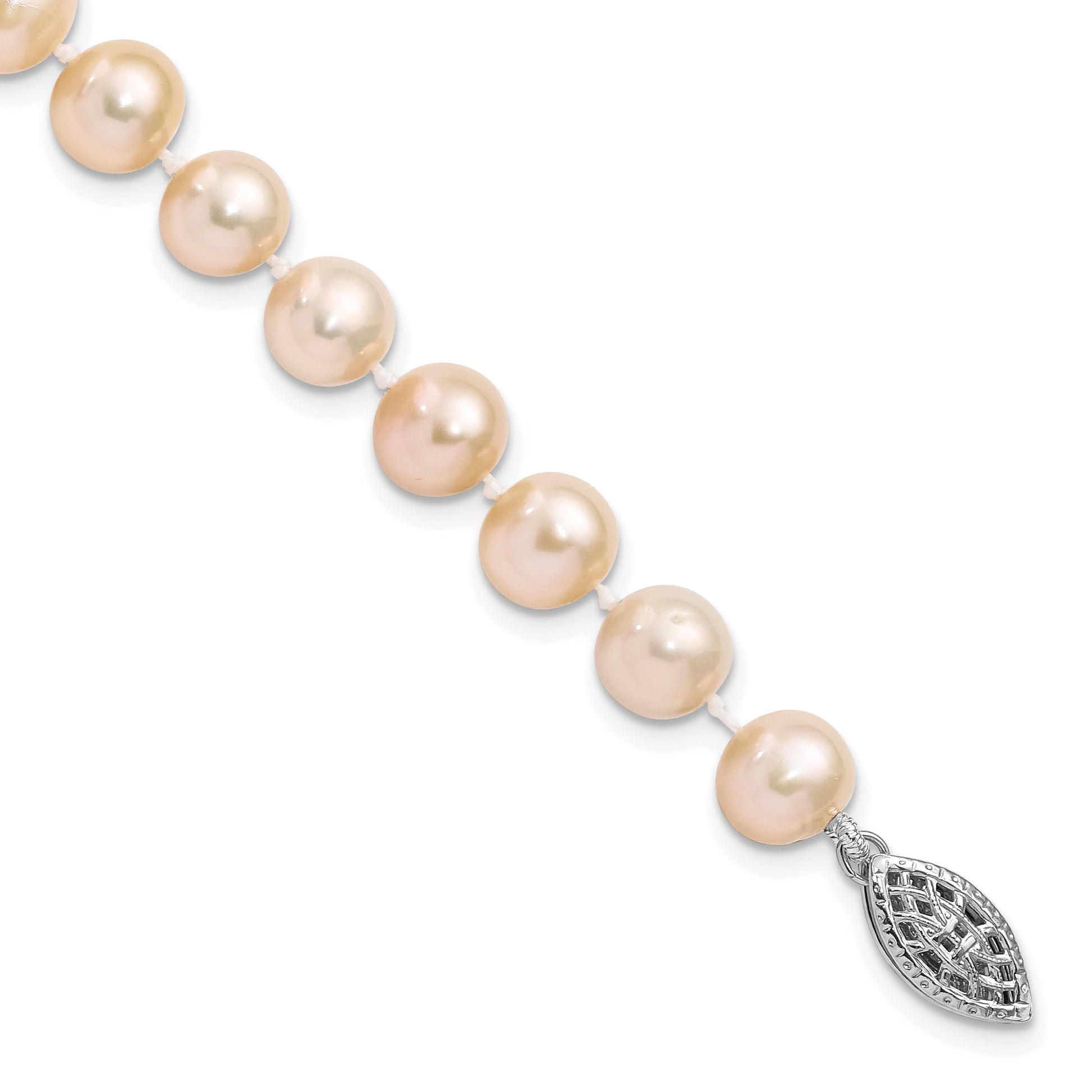 Sterling Silver Rhodium-plated 7-8mm Pink Near-Round Freshwater Cultured Pearl 7.25 inch Bracelet