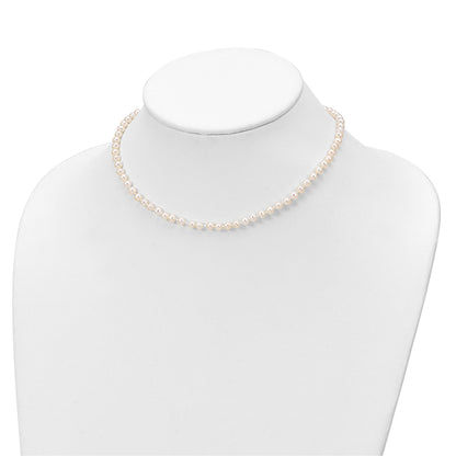 Sterling Silver Rhodium-plated 4-5mm White Semi-Round Freshwater Cultured Pearl 14 inch Necklace, 5 inch Bracelet and Post Earrings Set