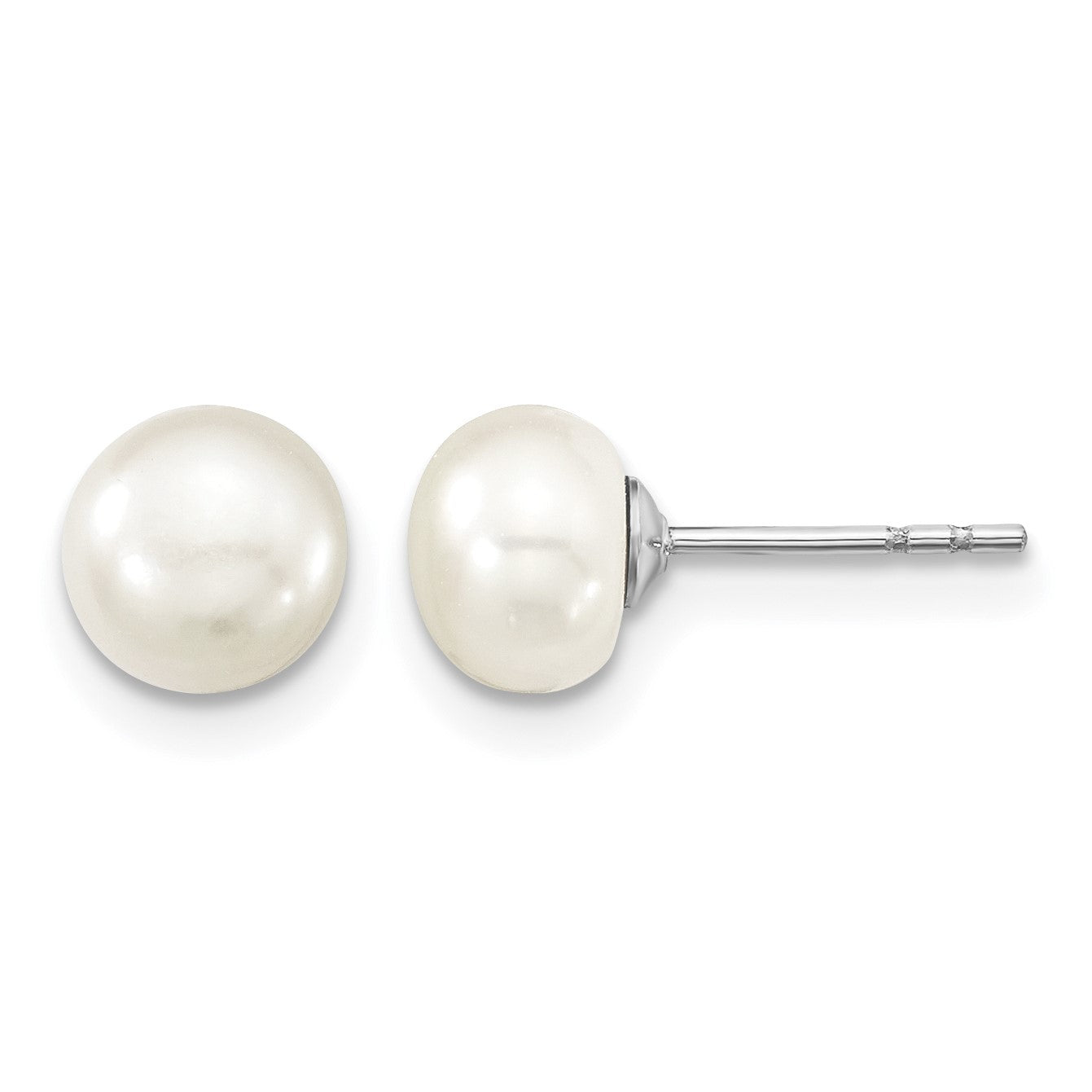 Sterling Silver Rhodium-plated 6-7mm White Semi-Round Freshwater Cultured Pearl 18 inch with 2 inch Extension Necklace, 7 inch Bracelet and Button Post Earrings Set