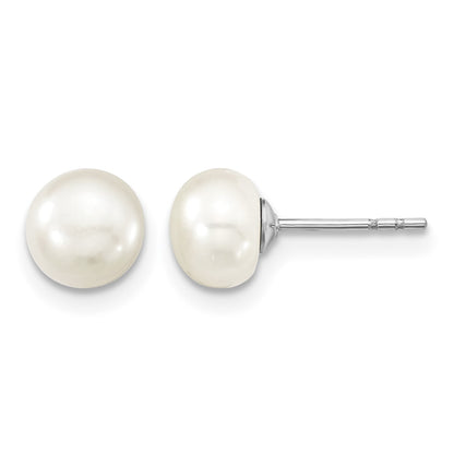 Sterling Silver Rhodium-plated 6-7mm White Semi-Round Freshwater Cultured Pearl 18 inch with 2 inch Extension Necklace, 7 inch Bracelet and Button Post Earrings Set