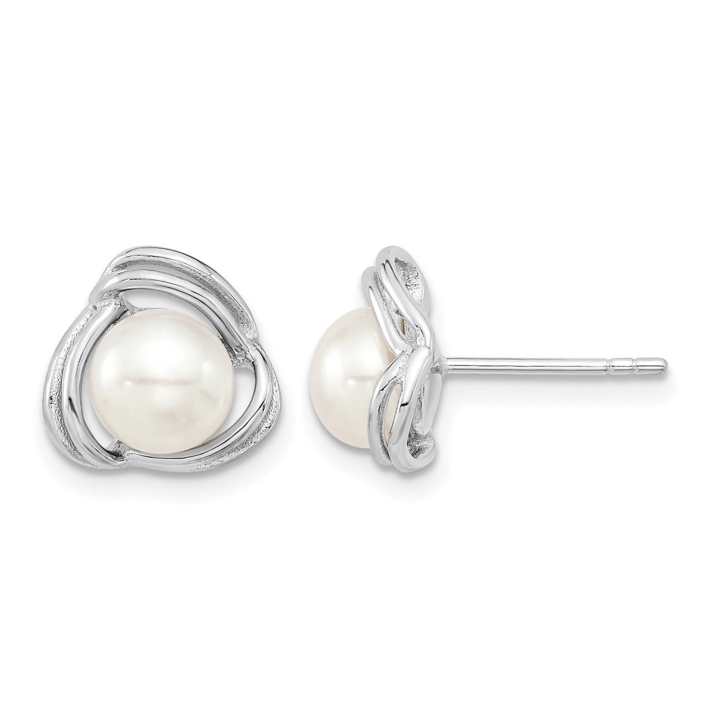 Sterling Silver Rhodium-plated 6-7mm White Button Freshwater Cultured Pearl 17 inch Necklace and Post Earrings Set