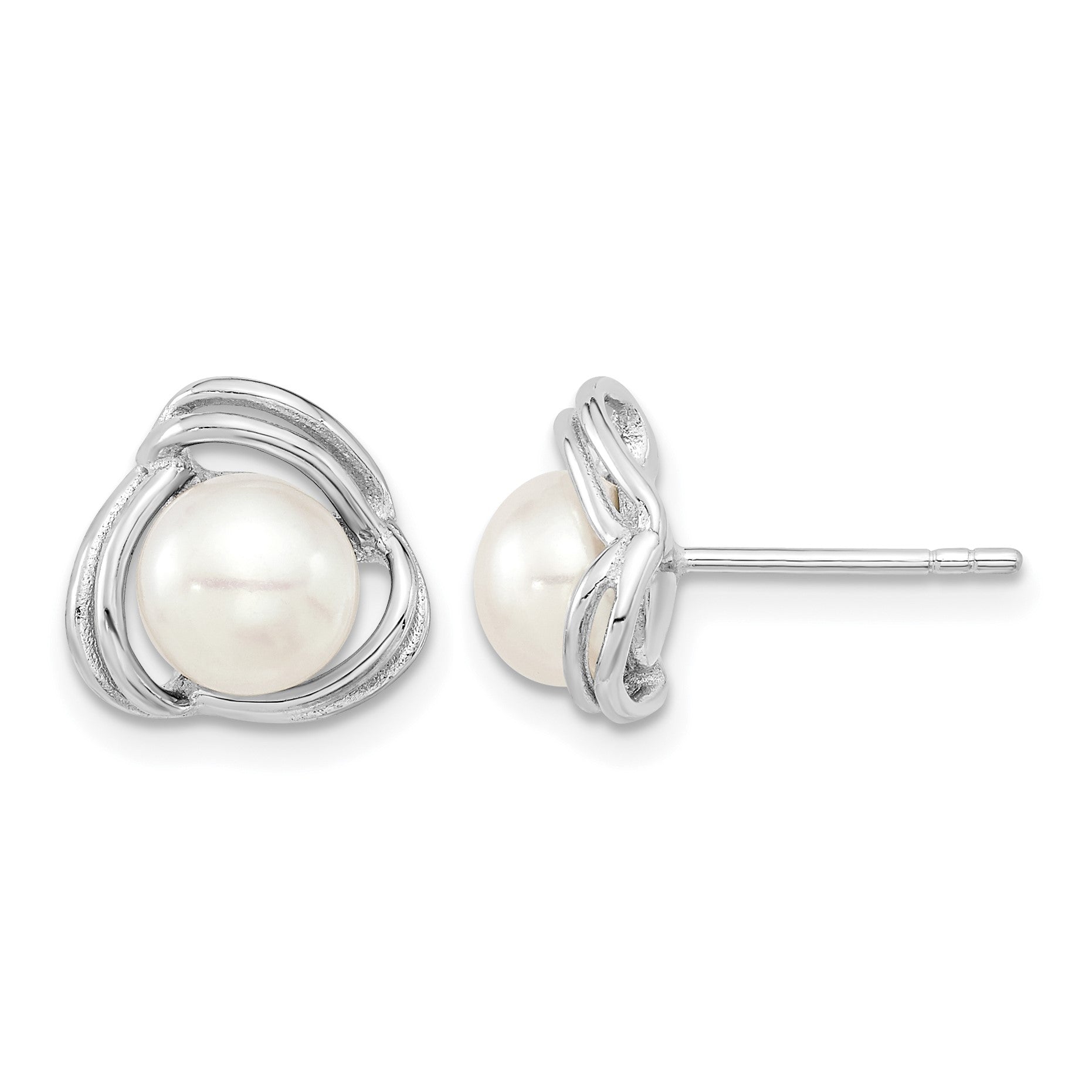 Sterling Silver Rhodium-plated 6-7mm White Button Freshwater Cultured Pearl 17 inch Necklace and Post Earrings Set