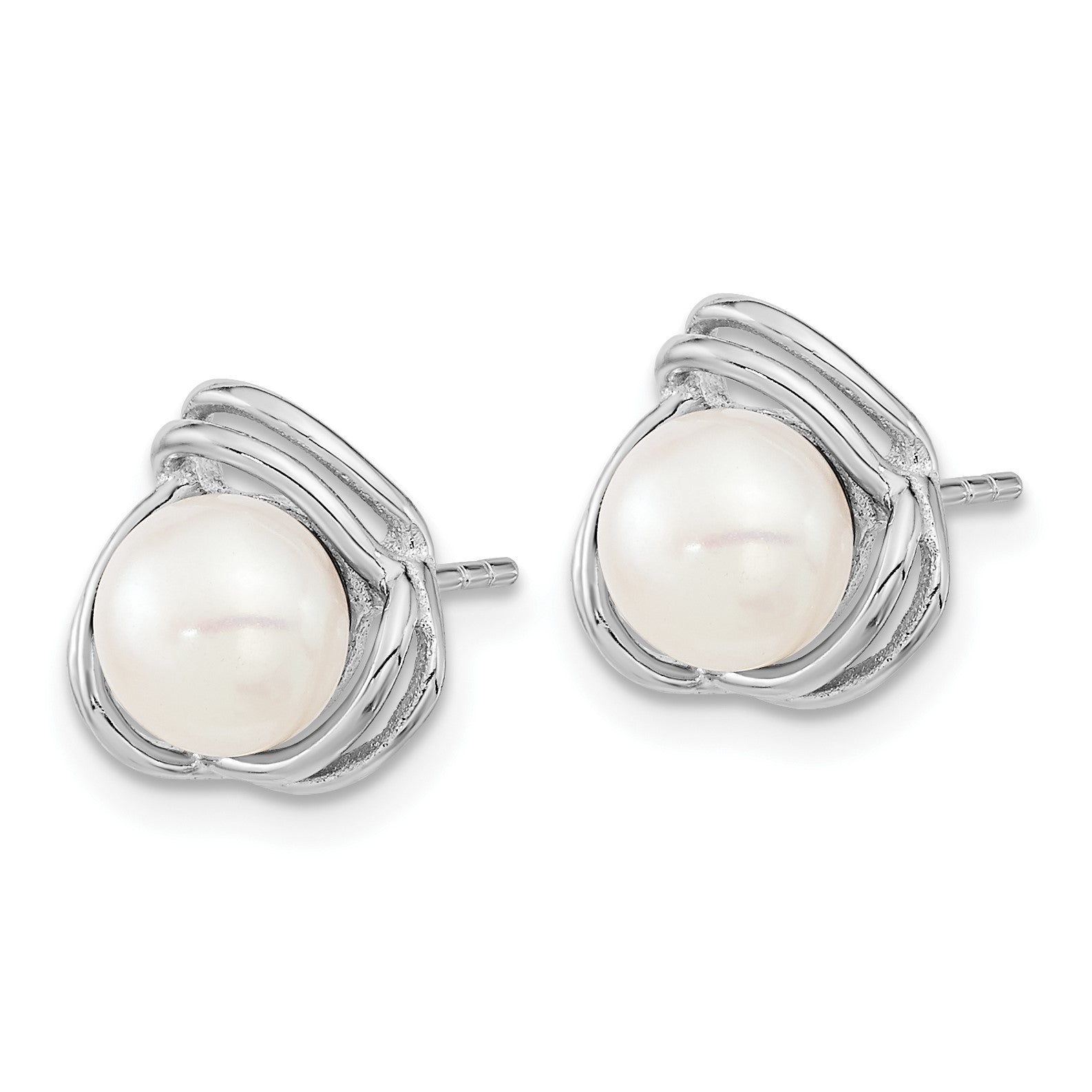 Sterling Silver Rhodium-plated 6-7mm White Button Freshwater Cultured Pearl 17 inch Necklace and Post Earrings Set