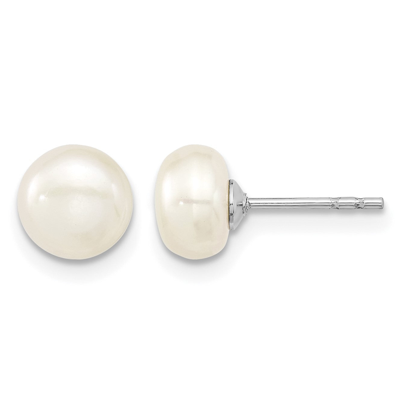 Sterling Silver Rhodium-plated 7-8mm White Teardrop Freshwater Cultured Pearl 17 inch Necklace Button Post Earrings Set