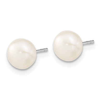 Sterling Silver Rhodium-plated 7-8mm White Teardrop Freshwater Cultured Pearl 17 inch Necklace Button Post Earrings Set
