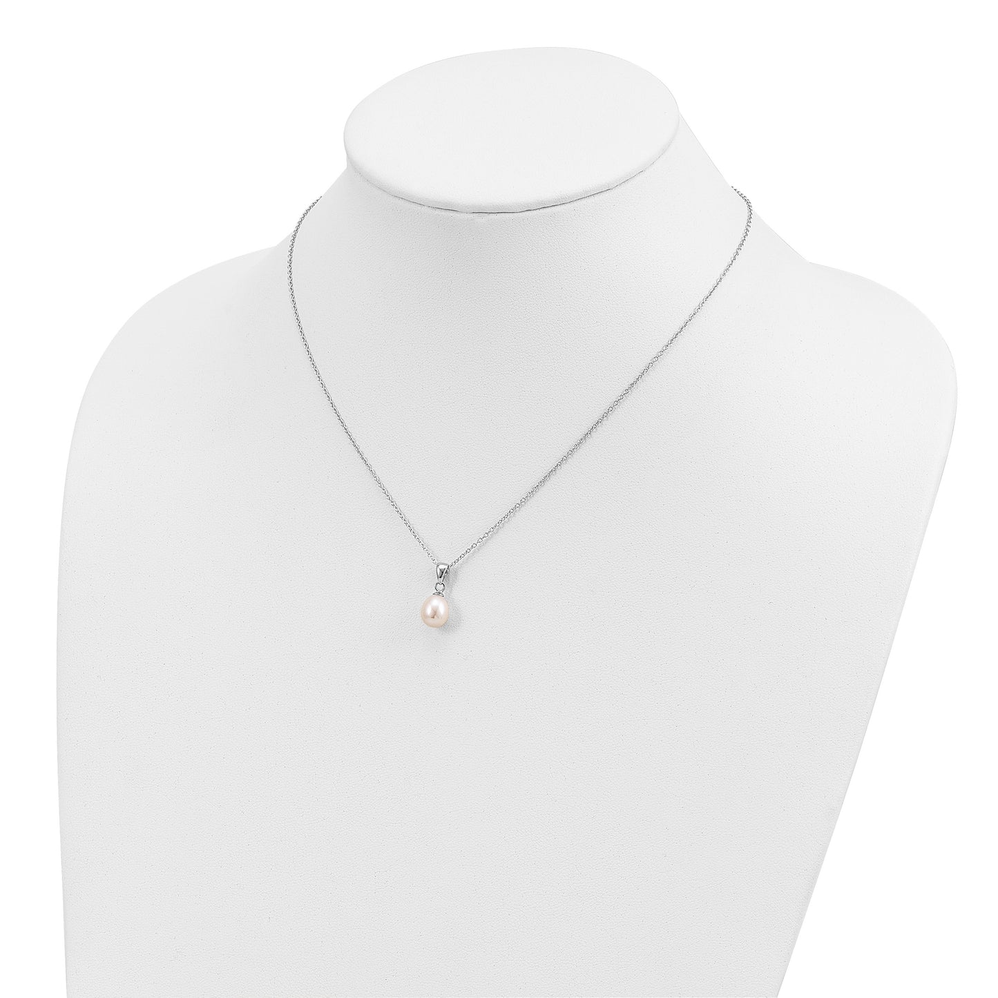 Sterling Silver Rhodium-plated 7-8mm White Teardrop Freshwater Cultured Pearl 17 inch Necklace Button Post Earrings Set