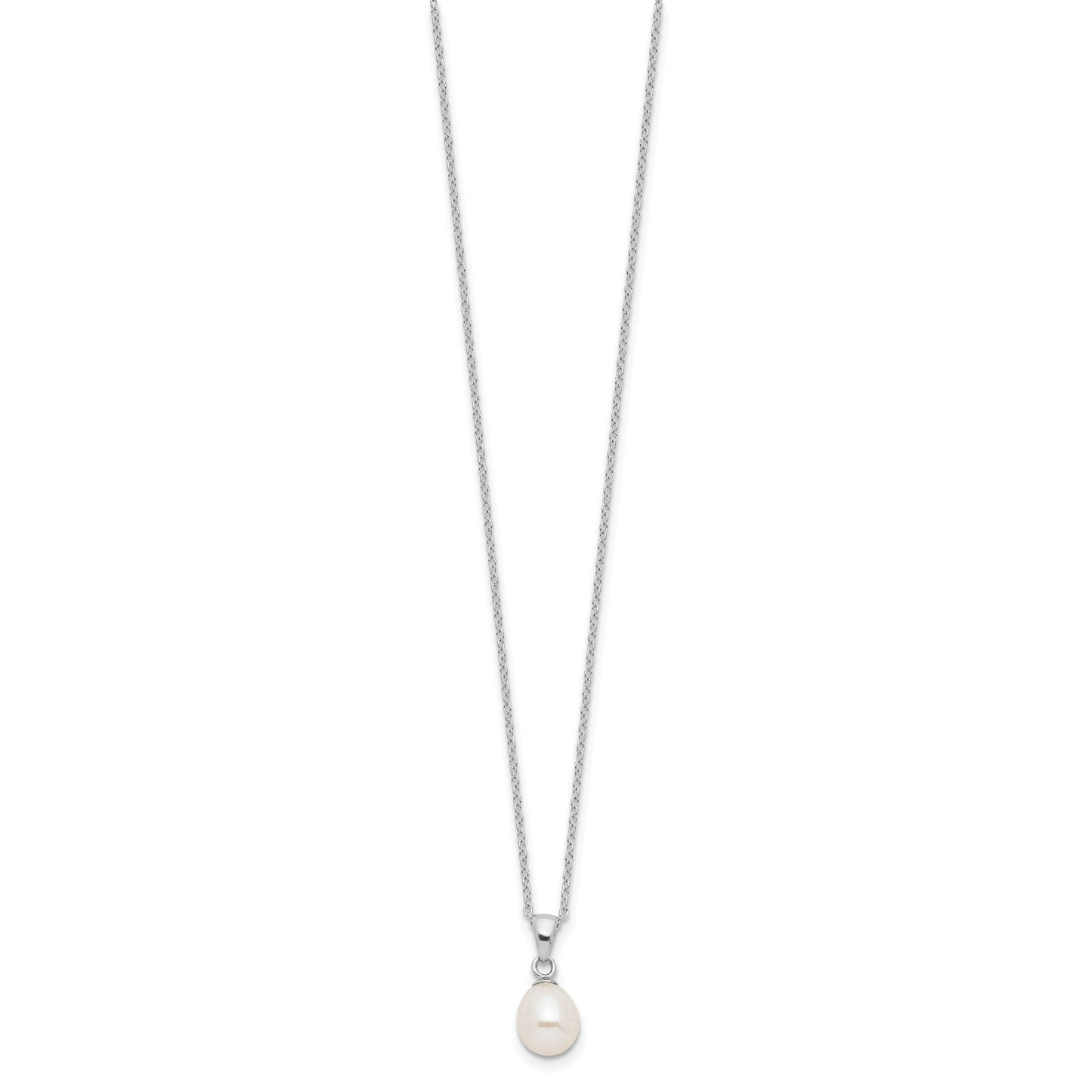 Sterling Silver Rhodium-plated 7-8mm White Teardrop Freshwater Cultured Pearl 17 inch Necklace Button Post Earrings Set