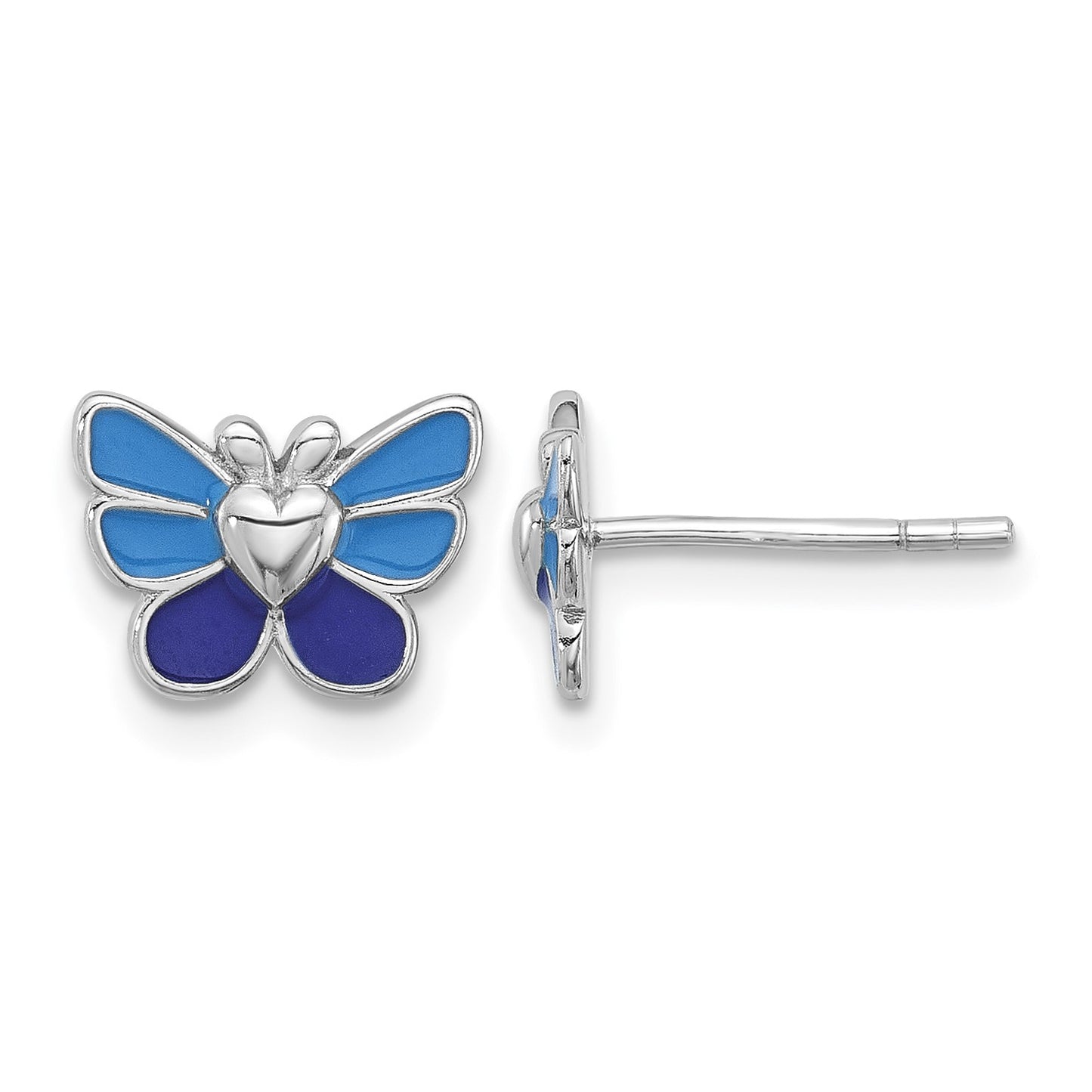 Sterling Silver Rhodium-plated Polished & Enameled Butterfly Children's Earring Ring & Pendant Set