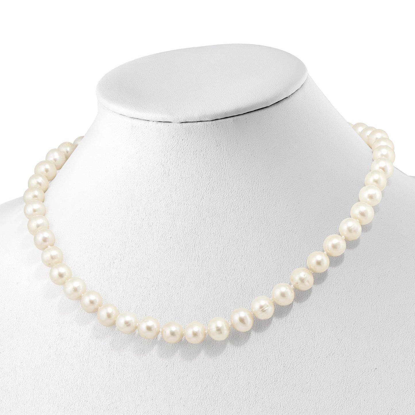 Sterling Silver Rhodium-plated 9-10mm White Near-Round Freshwater Cultured Pearl and CZ Clasp Adjustable 18 inch Necklace