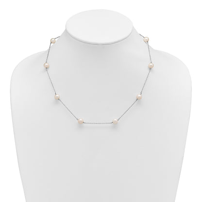 Sterling Silver Rhodium-plated 7-8mm White Near-Round Freshwater Cultured Pearl 9-Stations18 inch Necklace