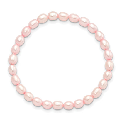 Children's 4-5mm Pink Rice Freshwater Cultured Pearl Stretch Bracelet