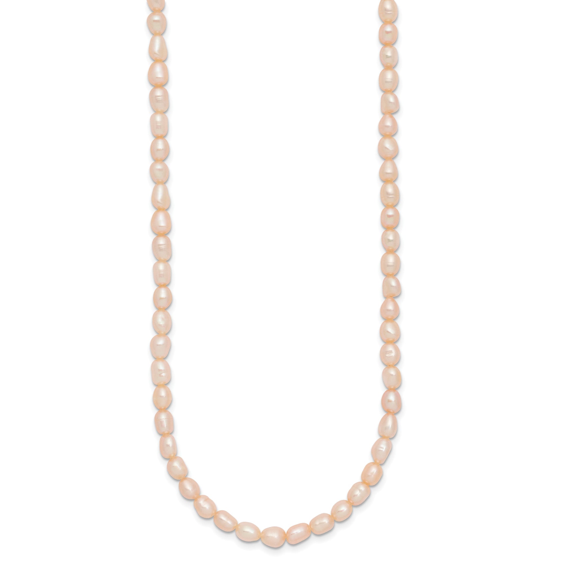 Sterling Silver Rhodium-plate 4-5mm Pink Rice Freshwater Cultured Pearl Children's 13 inch Necklace
