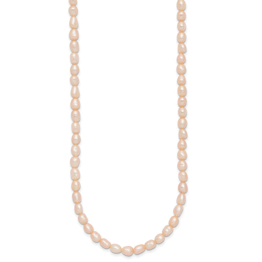 Sterling Silver Rhodium-plate 4-5mm Pink Rice Freshwater Cultured Pearl Children's 13 inch Necklace